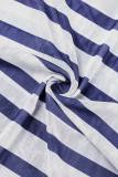 Blu intenso vintage totem nazionale patchwork a righe con spacco del frenulo stampa o collo manica lunga due pezzi