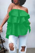 Green Casual Street Solid Patchwork Backless Off the Shoulder Tops