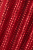 Rose Red Fashion Casual Bronzing Basic Kraag met korte mouwen, twee stukken
