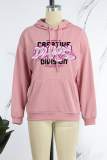 White Street Daily Print Draw String Letter Hooded Collar Tops