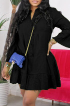 Zwarte casual effen patchwork-jurken met lange mouwen