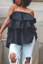 Zwarte casual straat effen patchwork backless off-shoulder tops