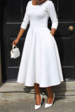 Witte casual elegante effen patchwork O-hals A-lijn jurken