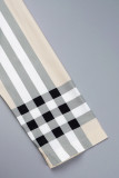 Kaki Elegant Pläd Geometrisk Randig Bandage Patchwork Spänne Printing Skjorta Kragetryckt Klänning Klänningar
