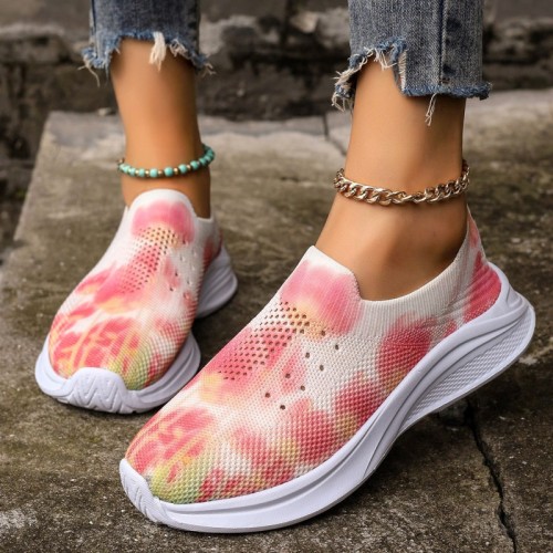 Pink Casual Sportswear Daily Patchwork Tie-dye Round Mesh Breathable Comfortable Out Door Shoes