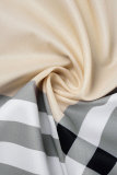 グリーンエレガントチェック柄幾何ストライプ包帯パッチワークバックルプリントシャツカラープリントドレスドレス