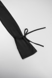 Zwarte sexy straat effen uitgeholde patchwork split U-hals schede jurken