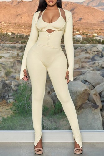Apricot Casual Solid Patchwork O Neck Long Sleeve Two Pieces (Underwear Not Included)