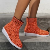 Chaussures d'extérieur confortables rondes en patchwork décontracté rouge mandarine