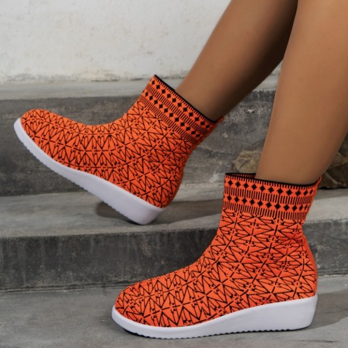 Chaussures d'extérieur confortables rondes en patchwork décontracté rouge mandarine
