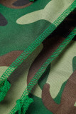 Camouflage Street Camouflage Print Quaste Patchwork Fold Regular Straight Full Print Bottoms