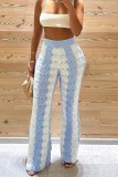 Pantalones de patchwork convencionales de cintura alta ajustados básicos de patchwork casual azul