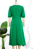 Blue Casual Solid Patchwork O Neck Short Sleeve Dress
