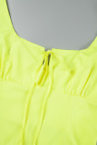 Gele casual effen frenulum-jurken met vierkante kraag en lange mouwen