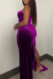 Purple Sexy Solid Sequins Patchwork Backless Slit Strapless Long Dress Dresses
