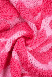 Rosafarbene, lässige, süße Farbblock-Patchwork-Oberteile mit Schnalle und V-Ausschnitt