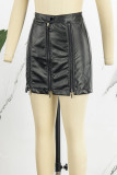 Schwarze, lässige, einfarbige Röcke mit Patchwork-Reißverschluss, schmal und konventionell