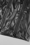 Zwarte casual effen patchwork rits skinny conventionele effen kleur rokken