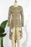 Tarnung Eleganter Buchstabe Leopard Tarndruck Patchworkdruck O-Ausschnitt Unregelmäßiges Kleid Kleider