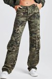 Exército verde casual camuflagem estampa patchwork cintura média jeans jeans