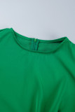 Blue Casual Solid Patchwork O Neck Short Sleeve Dress