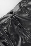 Zwarte casual effen patchwork rits skinny conventionele effen kleur rokken