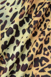 Mandarinenrot, elegant, mit Buchstaben, Leopardenmuster, Camouflage-Druck, Patchwork-Druck, O-Ausschnitt, unregelmäßiges Kleid