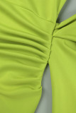 Robe de soirée verte élégante, couleur unie, patchwork, volants, col carré