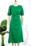 Blue Casual Solid Patchwork O Neck Short Sleeve Dress