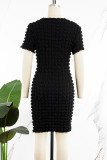 Black Casual Solid Basic O Neck Short Sleeve Dress