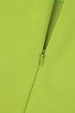 Groene elegante effen patchwork volant vierkante kraag avondjurkjurken