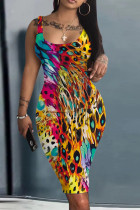 Multicolor Casual Print Basic U-Ausschnitt Weste Kleid Kleider
