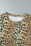 Mandarinenrot, elegant, mit Buchstaben, Leopardenmuster, Camouflage-Druck, Patchwork-Druck, O-Ausschnitt, unregelmäßiges Kleid