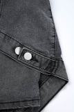 Light Blue Street Solid Patchwork Buckle Zipper Mid Waist Loosen Up Denim Shorts