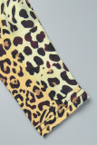 Camouflage Elegant Letter Leopard Camouflage Print Patchwork Print O Neck Oregelbundna klänningar
