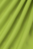 Grünes, elegantes, solides Patchwork-Volant-Abendkleid mit quadratischem Kragen