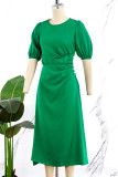 Blue Casual Solid Patchwork O Neck Short Sleeve Dress