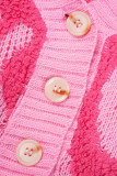 Top rosa casual con scollo a V con fibbia patchwork a blocchi di colore dolce