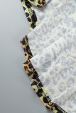 Leopardenmuster, eleganter Buchstabe, Leopardenmuster, Tarnmuster, Patchworkdruck, O-Ausschnitt, unregelmäßiges Kleid