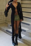 Black Sexy Casual Solid Frenulum See-through Cardigan Outerwear