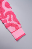 Tops casual dulce bloque de color patchwork hebilla cuello en V rosa