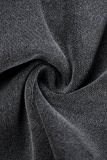 Short en jean noir à taille moyenne avec boucle et fermeture éclair en patchwork uni