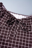 Inktgroene casual geruite print patchwork Frenulum V-hals jurk met korte mouwen