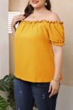 Green Casual Solid Basic Off the Shoulder Plus Size Tops