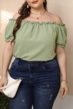 Green Casual Solid Basic Off the Shoulder Plus Size Tops