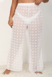 Pantalones blancos informales de talla grande transparentes con lunares
