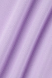 Abiti taglie forti con maniche lunghe con scollo a V e frenulo patchwork solido viola casual