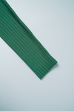 Чернильный зеленый Повседневная сплошная пэчворк О-образный вырез Длинный рукав Из двух частей