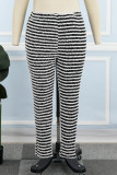 Black Casual Striped Patchwork Plus Size Trousers
