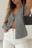 Grey Sexy Casual Solid Patchwork V Neck Tops